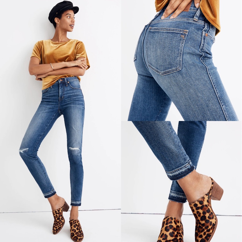 Madewell 9" Mid-Rise Skinny Jeans in York Wash: Rip and Repair Edition Denim - Picture 1 of 13